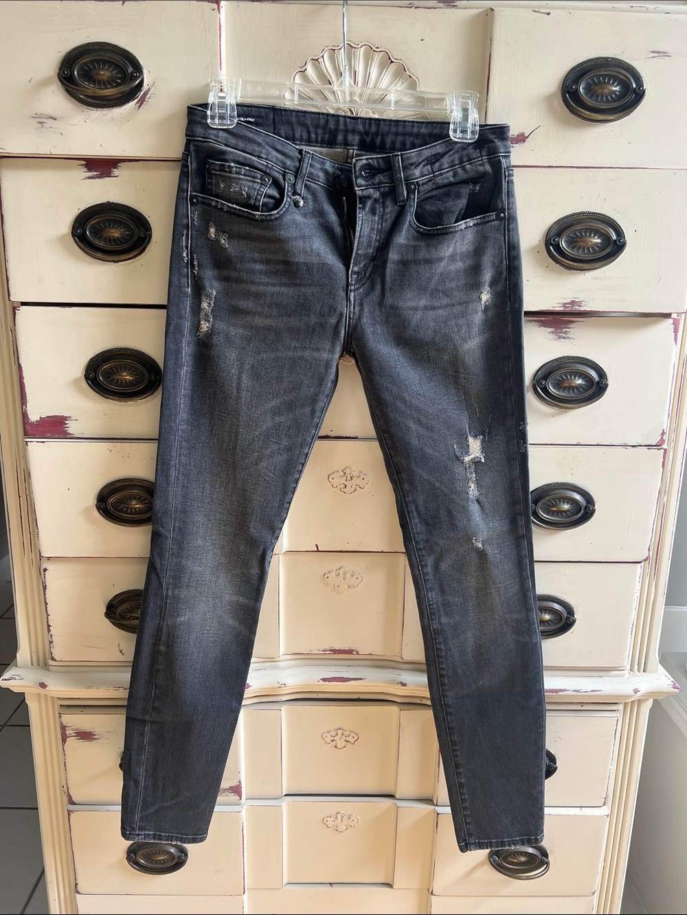 R13 Black Distressed Skinny Jeans